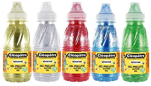 ClÃopÃtre Cléopâtre Pailletten 5 gels met pailletten 250 ml, Or/Argent/Vert/Rouge/Bleu, 5 x 250 ml