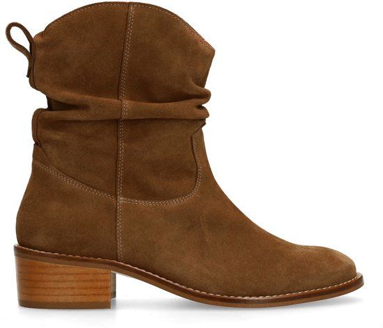 Manfield - Dames - Beige suède enkellaarsjes - Maat 38