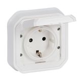 LEGRAND, Plexo 069869L Opzetstuk voor vochtige ruimtes, Schuko-standaard, inclusief klapdeksel, aanraakbeveiliging, installatie met schroefklemmen, 16 ampère, 250 volt, IP44 - IK07, kleur: wit