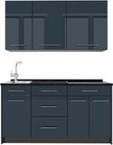 Vicco Eenpersoonskeuken Fame-Line, Donkerblauw hoogglans/Antraciet, 150 cm, WB Antraciet