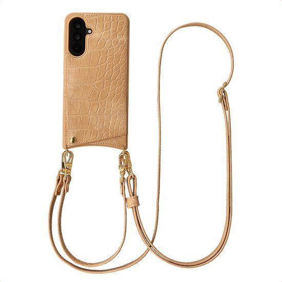 Selencia Hoesje - Geschikt voor Samsung Galaxy A56 (5G) - Backcover met koord en pashouder - Toasted Almond