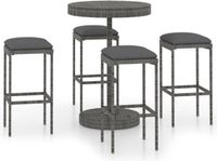 vidaXL 5-delige Tuinbarset met kussens poly rattan grijs