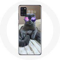 Maniacase Hoesje voor Samsung Galaxy A21S kat met paarse bril