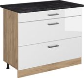 Vicco Keukenonderkast R-Line, Wit Hoogglans/Goudkleurig Eiken, 100 cm antraciet werkblad