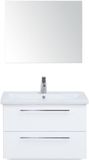 BES LED Como Badmeubelset 80 cm - Wit Hoogglans - Keramische Wastafel Wit met Spiegel