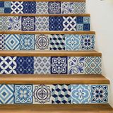 Ambiance Sticker Zelfklevende trap, tegels, trap, vintage, azuurblauw, zelfklevend, voor trap, cementtegels, 2 stroken van 15 cm x 105 cm