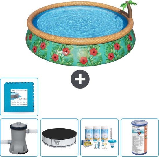Bestway Fast Set Zwembad - Paradijsprint - 457 x 84 cm - Inclusief Pomp, Afdekzeil & Accessoires