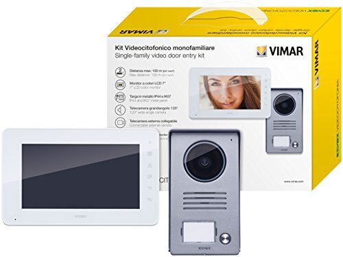 Vimar K40990 video-deurintercom met 1 kleurenhandsfree-installatie (7 inch), capacitief toetsenbord, audiovideo-nummerplaat met regenbescherming, voeding met EU-standaardstekkers, UK, US, UK
