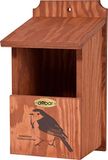dobar® Green Label 22366FSCe nestkastje Roodborstje - Halfgrotdoos van hout - nesthulp voor halfholtebroeders - nestplaats halve holte met zeefdruk motief Roodborstje - bruin