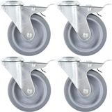 vidaXL Zwenkwielen met boutgaten en dubbele remmen, 4 stuks, 100 mm