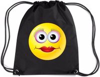 Bellatio Decorations Nylon emoticon diva rugzak/ sporttas zwart met rijgkoord