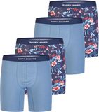 Happy Shorts Heren Boxershorts Met Lange Pijpen Boxer Briefs 4-Pack Hawaii Gebloemd/Blauw - Maat XXL
