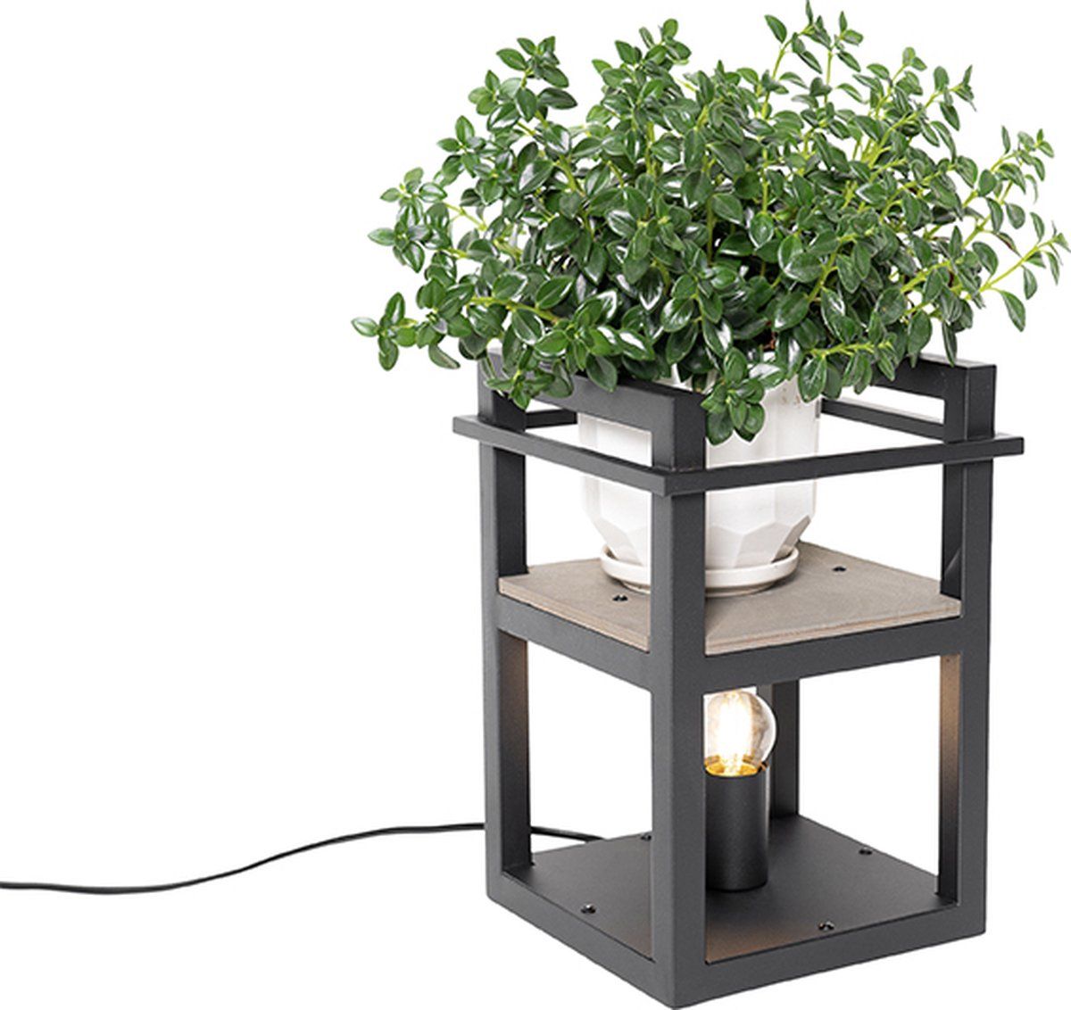 QAZQA Cage Rack - Industriele Tafellamp - 1 lichts - H 31 cm - Zwart