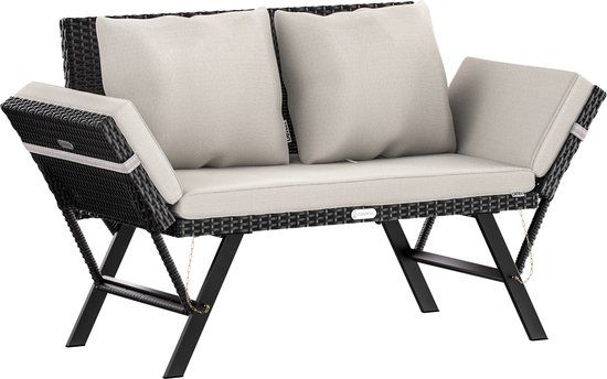 Casaria Polyrattan Tuinbank - Verstelbaar Incl. Kussens - Zwart