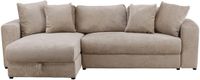 Hioshop Bellman slaapbank 3-zits chaise longue velours met opbergruimte beige