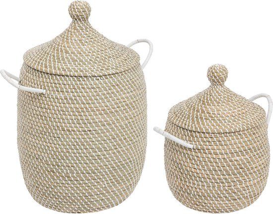 Atmosphera Soleya Stro Manden Set - 2 Stuks - Beige - Ø39xH58cm