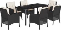 vidaXL 7-delige tuinset met kussens, zwart, van polyrotan