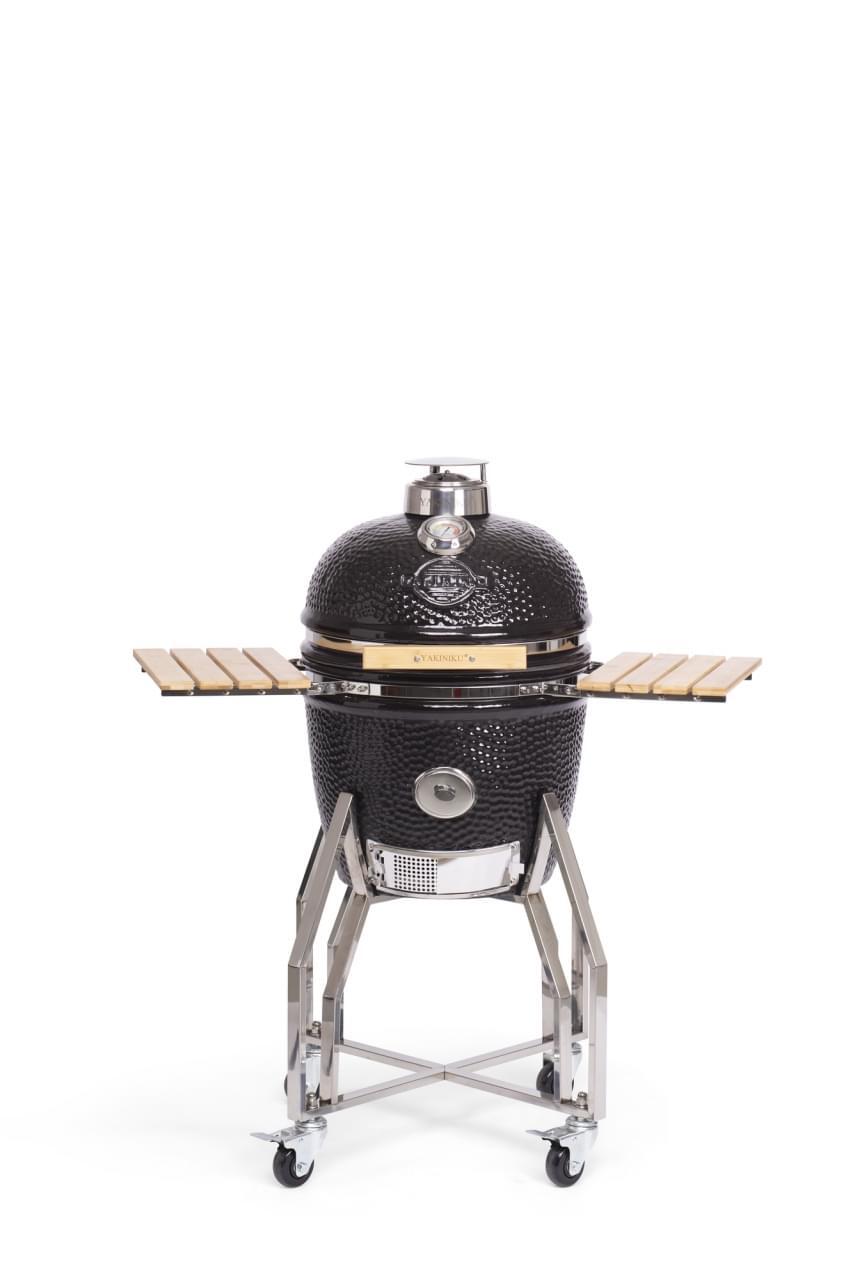 Yakiniku medium kamado barbecue met onderstel en side tables zwart