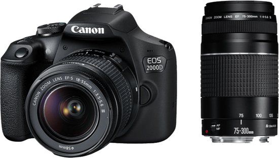 Canon EOS 2000D Spiegelreflexcamera + 18-55mm & 75-300mm Lens - Zwart