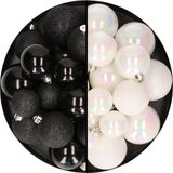 Decoris Kaemingk B.V. Kerstballen 60x stuks - mix parelmoer wit/zwart - 4-5-6 cm - kunststof - kerstversiering