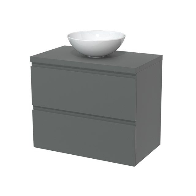 Maxaro Badkamermeubel voor Waskom 80cm Modulo Plato Middengrijs 2 Lades Greeploos