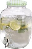 Excellent Houseware Drankdispenser/limonadetap - met tapje - glas - 4 liter - groen/wit geblokte dop - 15 x 26 cm