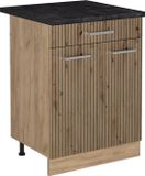 Vicco Keukenonderkast R-Line, Artisanaal eiken/Goudkleurig Eiken, 60 cm met lade antraciet werkblad