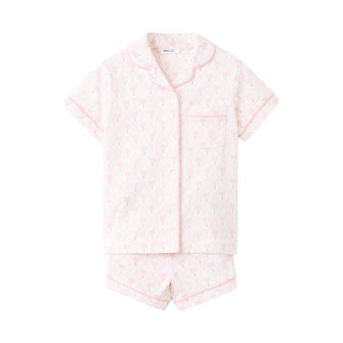 Mango Kids shortama met all over print lichtroze Meisjes Katoen Klassieke kraag - maat 86
