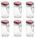 Glazen Voorraadpotjes Set van 6 – 90 ml – Metalen Rood-Wit Ruitdeksel – Weckpotjes / Kruidenpotjes – 4,5 x 4,5 x 8,5 cm Rond