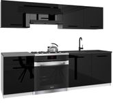 B BELINI GROUP BELINI Keukenblok ITALIA 1 - Keukenmeubel Set 180 cm Zwart Hoogglans met Werkbladen - Boven- en Onderkasten