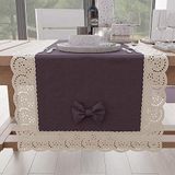 PETTI Artigiani Italiani - Tafelloper, keukenloper, elegante tafelloper, effen, met ruches van kant en strikken, tafelloper van katoen, tafelloper 40 x 140 cm, 100% Made in Italy