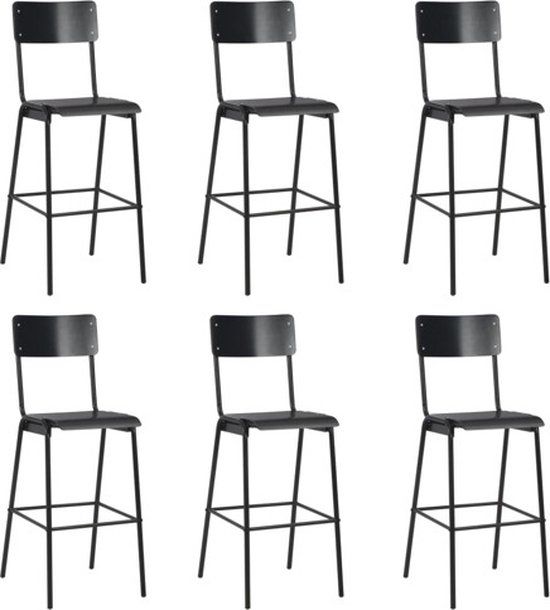 vidaXL Barstoelen 6 st massief multiplex staal zwart