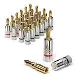 sonero® Bananenstekker set van 24, voor alle luidsprekerkabels met een diameter tot max. 6 mm², 24 stuks met kleurcodering (12x rood, 12x zwart), 24k verguld