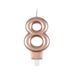 Homéa Birthday Candle Number 8 with Plastic Holder, H 7.5 cm, Rose Gold