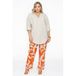 YOEK Pantalon droit avec lin et imprimé intégral orange/sable