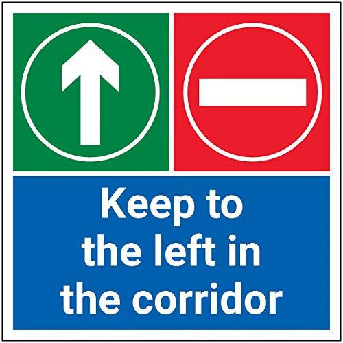 V Safety "Keep To The Left In Corridor" Sign - 300 x 300mm - Self-Adhesive Vinyl
