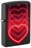 Zippo Stormaansteker, harten, matzwart, blacklight, hervulbaar, herbruikbaar, windbestendig design, cadeaudoos, gemaakt in de VS