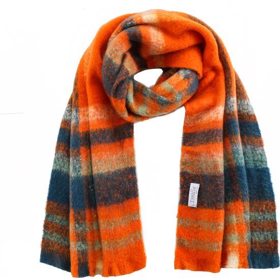 Emilie Scarves Wintersjaal - Oranje - Blauw - Geruit - Acryl - Dames