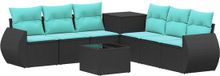 vidaXL Bankstel 2 zitplaatsen Zwart en blauw Polyrattan en Staal