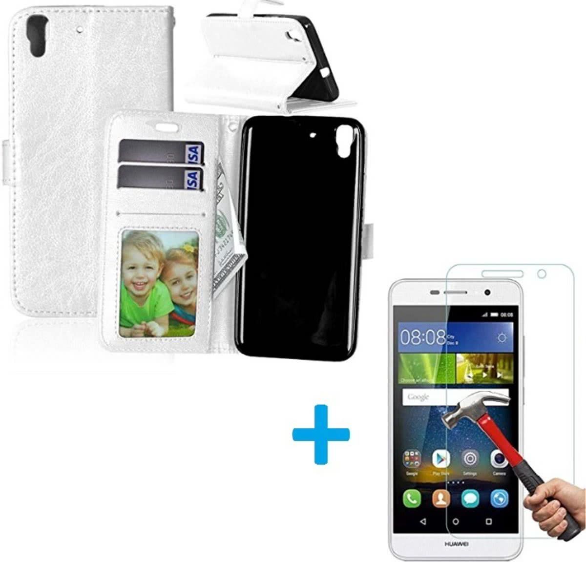 Aml Huawei Y6 (2018) Portemonnee hoes wit + Tempered Glas