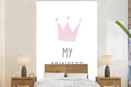 Nr1Wallpaper Behang - Fotobehang Illustratie met de quote My princess en een roze kroon - Breedte 170 cm x hoogte 260 cm