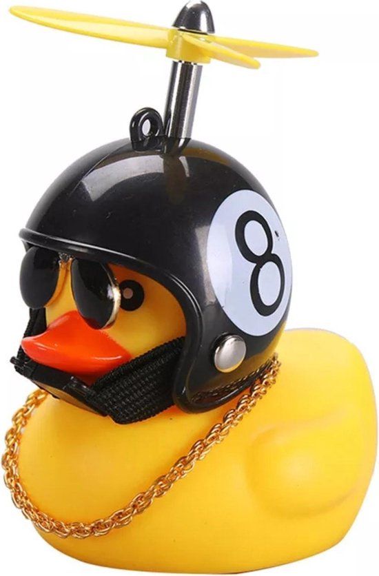 Auto Eendje Decoratie - Bad Eend - Auto En Fiets Decoratie - Met Kleefstrip, 8 helm , propellor, zonnebril - Schoencadeautjes sinterklaas en gouden ketting