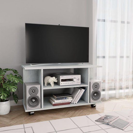 vidaXL Tv-meubel met wieltjes 80x40x45 cm bewerkt hout betongrijs