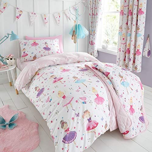 Happy Linen Company Omkeerbare peuterdekbedovertrekset - prima ballerina ballet dans - roze