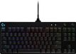 Logitech G Pro TKL Mechanisch gaming-toetsenbord zonder nummertoetsenbord, GX-Clicky-toetsen, blauw, RGB LIGHTSYNC, draagbaar ontwerp voor sport, afneembare micro-USB-kabel, Spaans, zwart