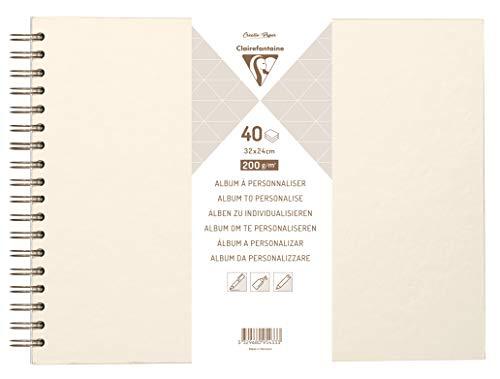 Clairefontaine 95433C Spiraalalbum om te personaliseren, 40 vellen zwaar wit papier 200 g/m², formaat 32 x 24 cm, vaste omslag ivoor glinsterend, creatieve hobby, doe-het-zelf, scrapbooking