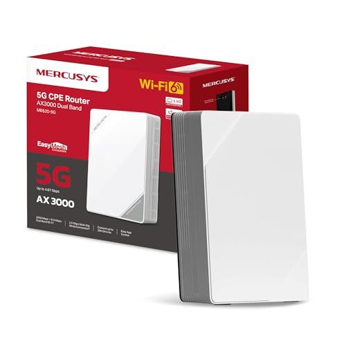 Mercusys TP-Link MB520-5G Router 5G met Sim, WiFi 6 dual-band AX3000Mbps, 2402 Mbps in 5 GHz + 574 Mbps bij 2,4 GHz, LAN/WAN-poort 2,5 Gbps, VPN, verbind tot 256 apparaten, plug & play, app-besturing