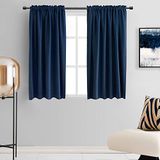 DONREN Marineblauw verduisteringsgordijn gordijnen voor slaapkamer - thermisch geïsoleerde kamer verduisterende roedezak raamgordijnen voor knutselkamer (donkerblauw, 106 x 137 cm lengte, set van 2