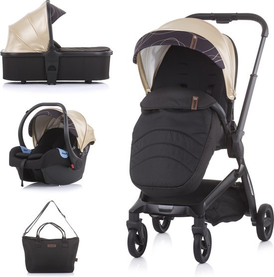 Chipolino Kinderwagen 3 in 1 - complete kinderwagen met autostoel & luiertas "EMOTION" GOUD goud