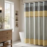 Madison Park Badkamer douche faux zijde stuk gestreepte moderne microvezel badgordijnen, polyester, geel, 72 inch B x 72 inch L (Pack van 1)
